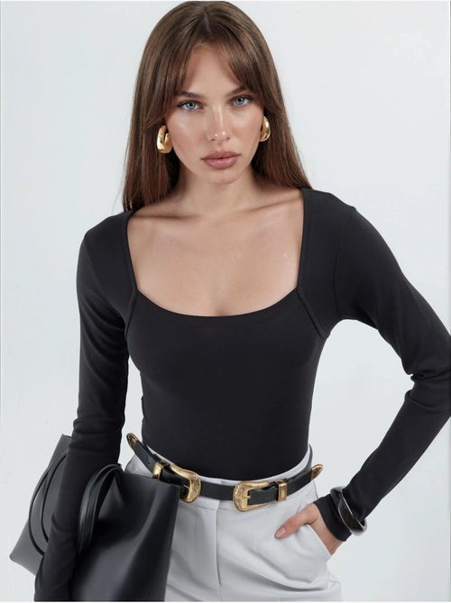 Blusa curta de corte justo com decote quadrado busem - Kiabi