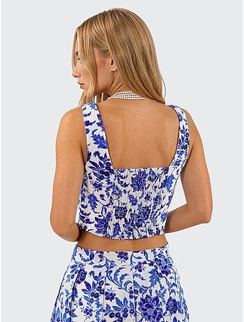 Blusa curta floral com gola quadrada busem
