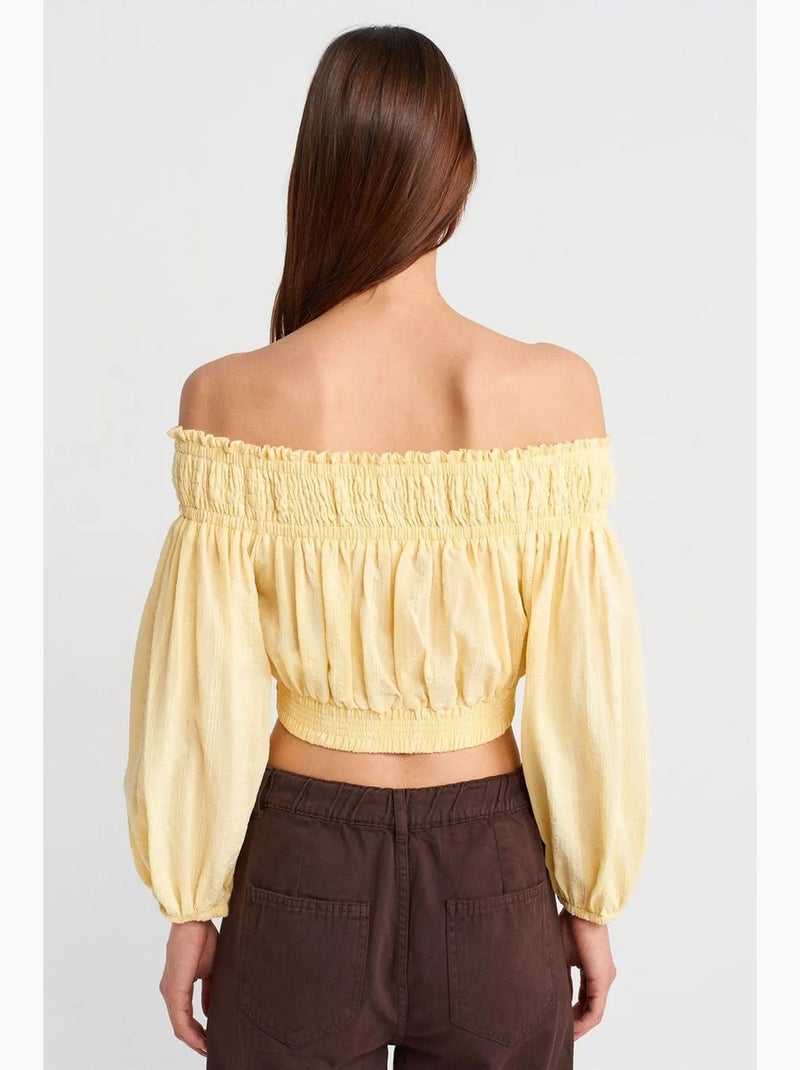 Blusa curta ombros descobertos dilvin Amarelo-limão - Kiabi