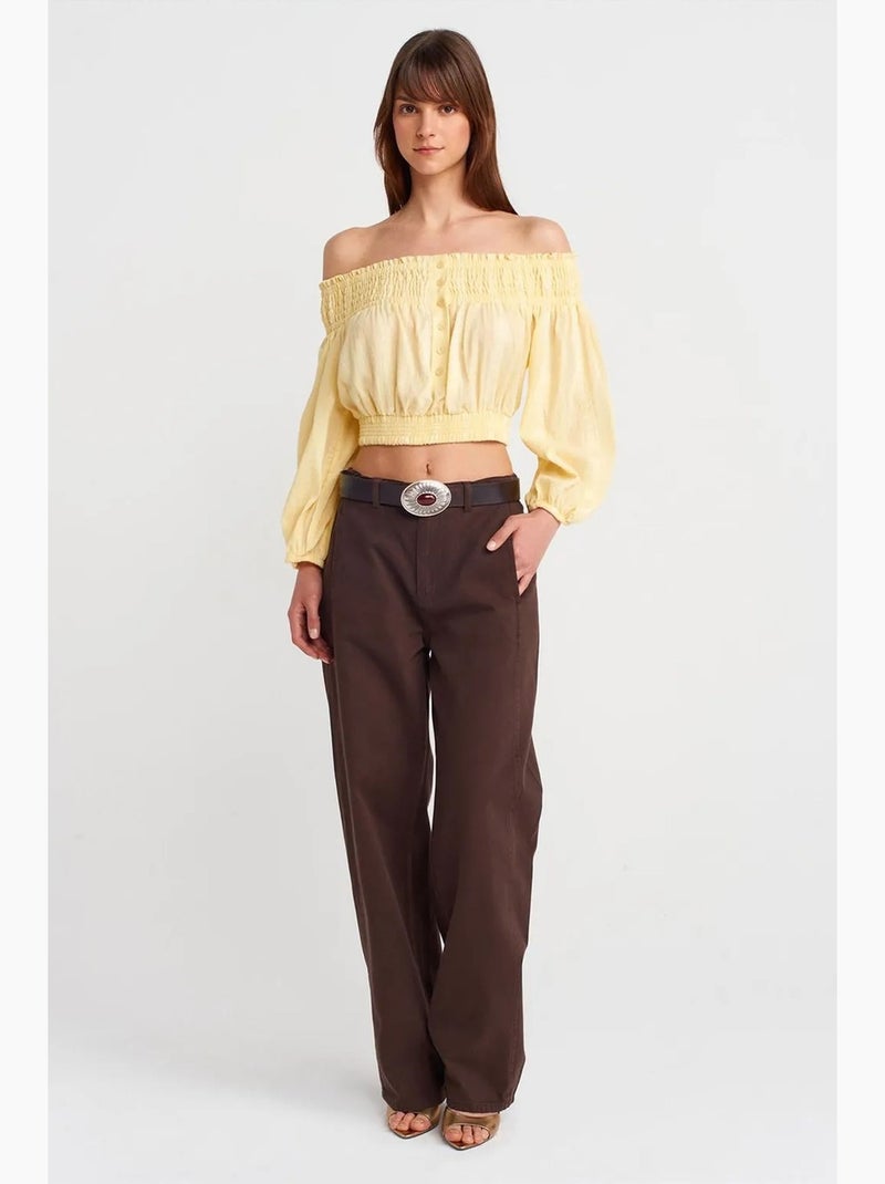 Blusa curta ombros descobertos dilvin Amarelo-limão - Kiabi