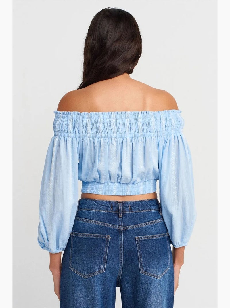 Blusa curta ombros descobertos dilvin Azul-céu - Kiabi
