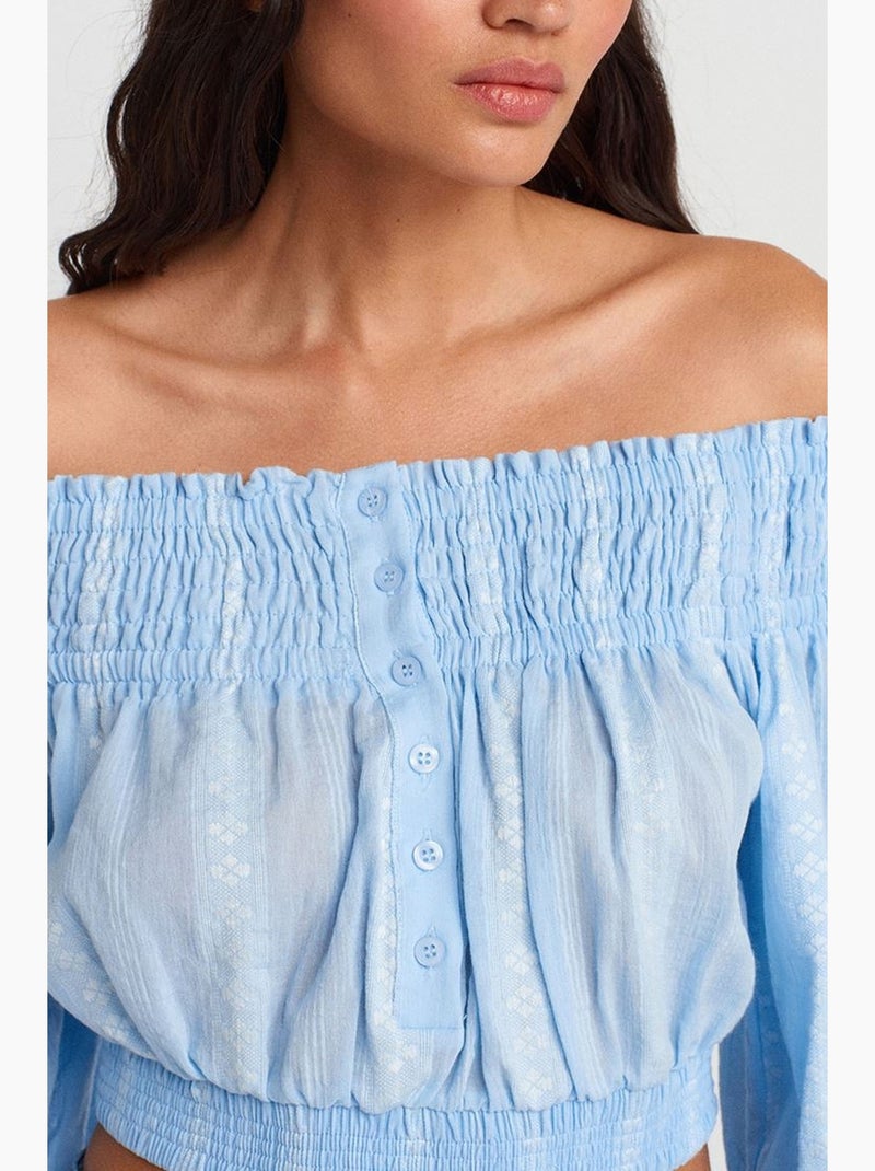 Blusa curta ombros descobertos dilvin Azul-céu - Kiabi