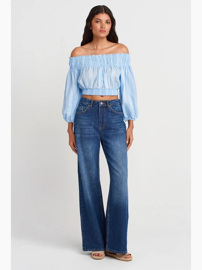Blusa curta ombros descobertos dilvin Azul-céu - Kiabi