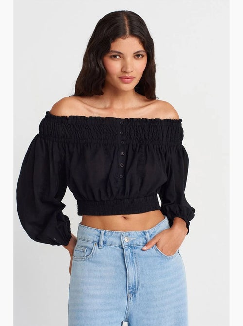 Blusa curta ombros descobertos dilvin - Kiabi Blusa curta ombros descobertos dilvin - Kiabi