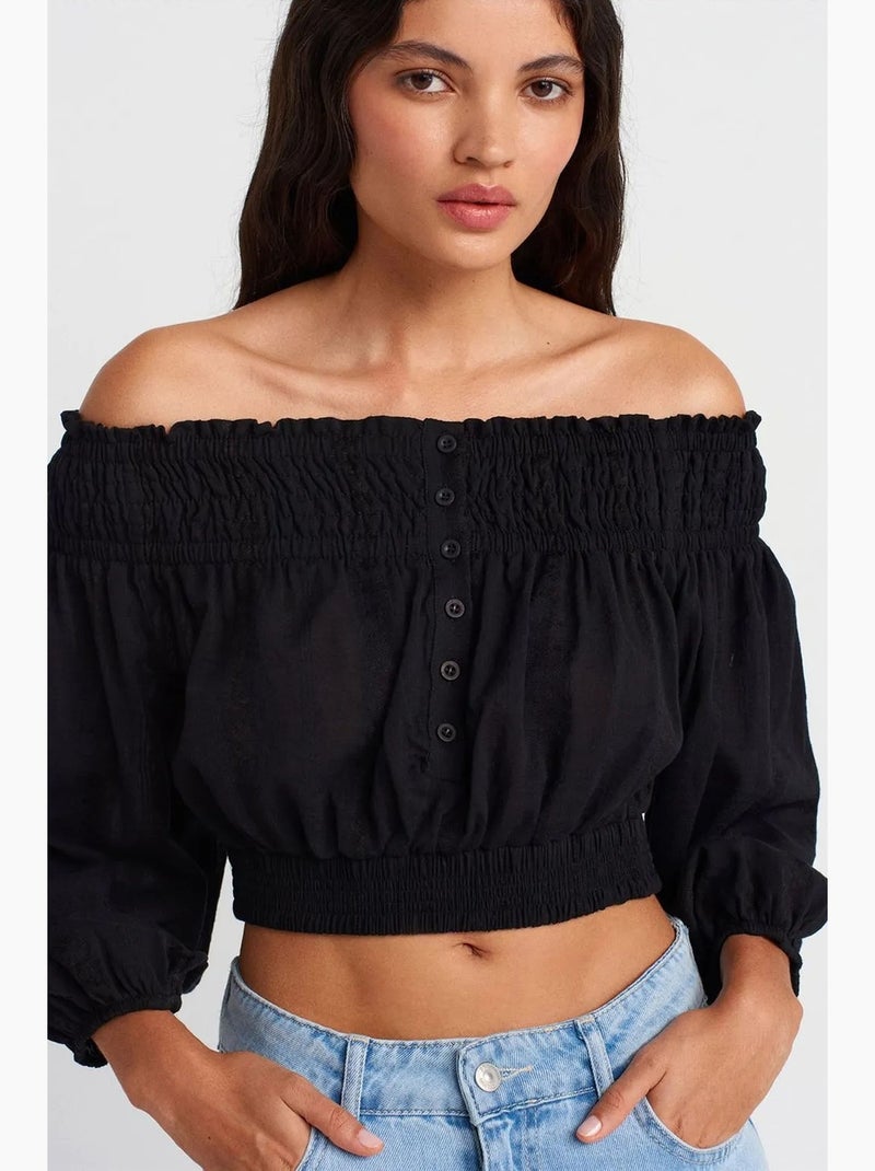 Blusa curta ombros descobertos dilvin Preto - Kiabi
