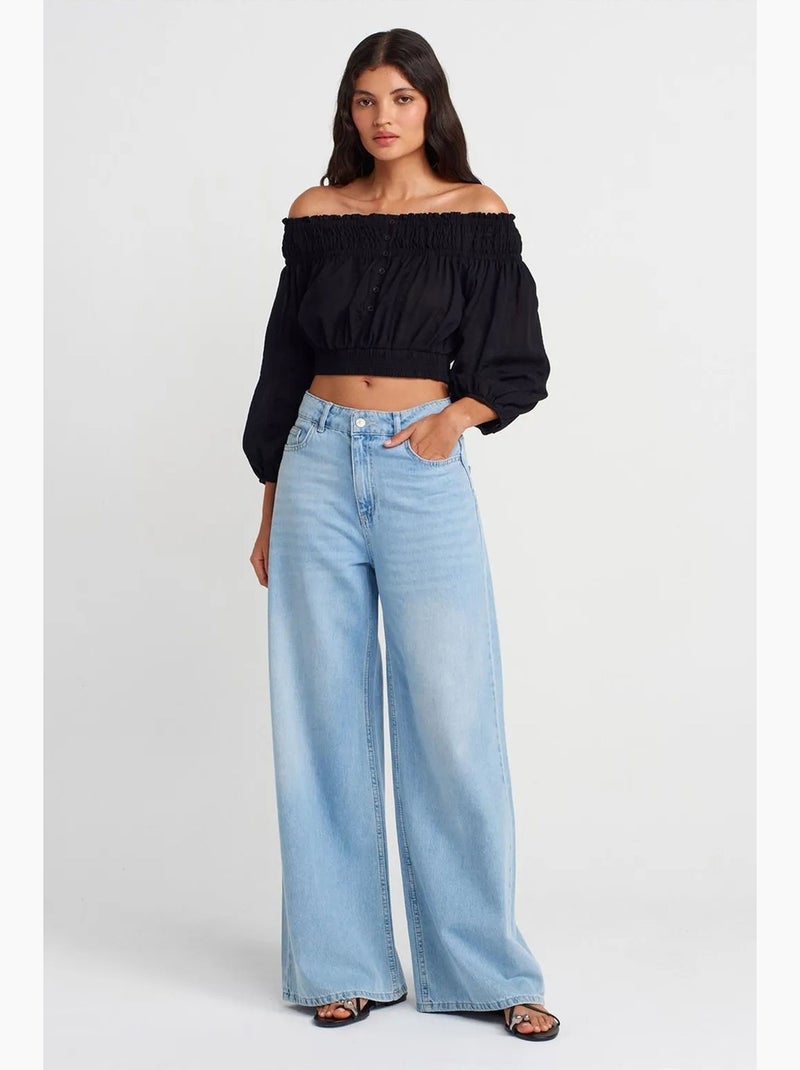 Blusa curta ombros descobertos dilvin Preto - Kiabi