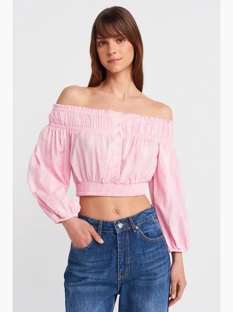 Blusa curta ombros descobertos dilvin Rosa-claro - Kiabi