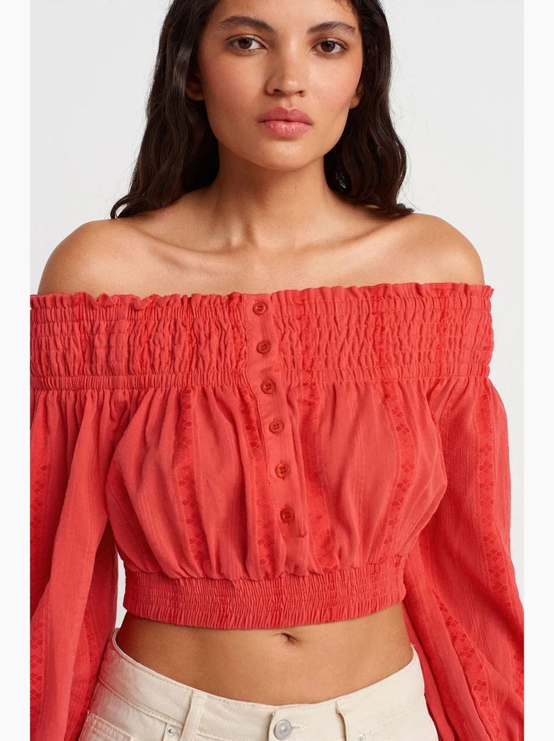 Blusa curta ombros descobertos dilvin Vermelho - Kiabi