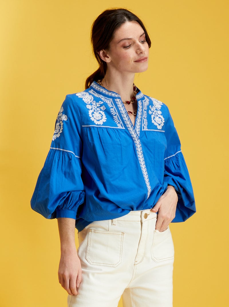 Blusa de algodão AZUL - Kiabi