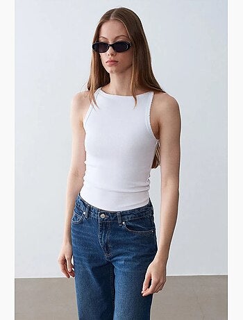 Blusa de algodão canelado com decote halter dilvin