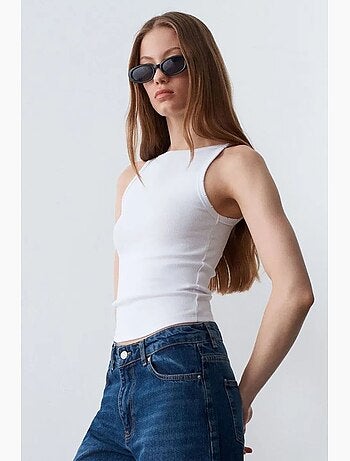 Blusa de algodão canelado com decote halter dilvin