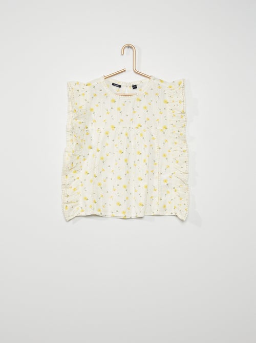 Blusa de algodão com folhos - Kiabi