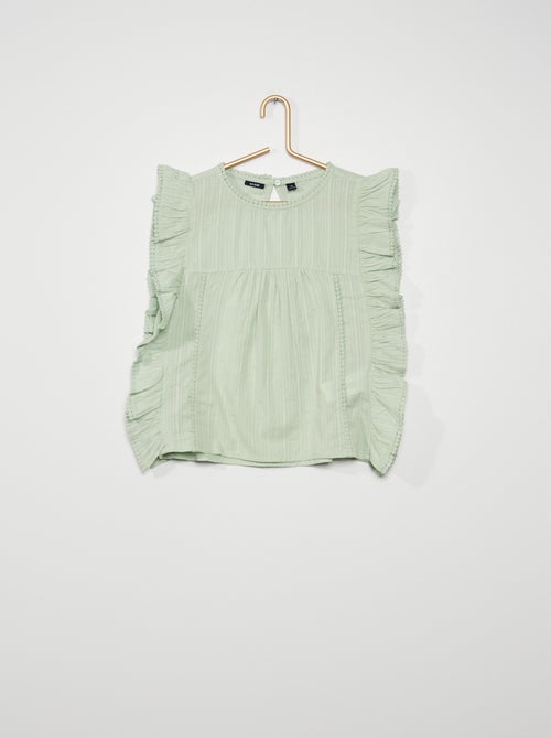 Blusa de algodão com folhos - Kiabi