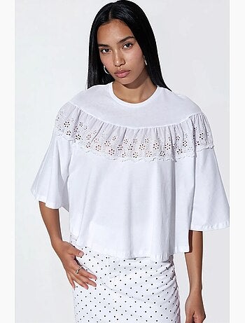 Blusa de algodão de corte relaxado com gola careca busem