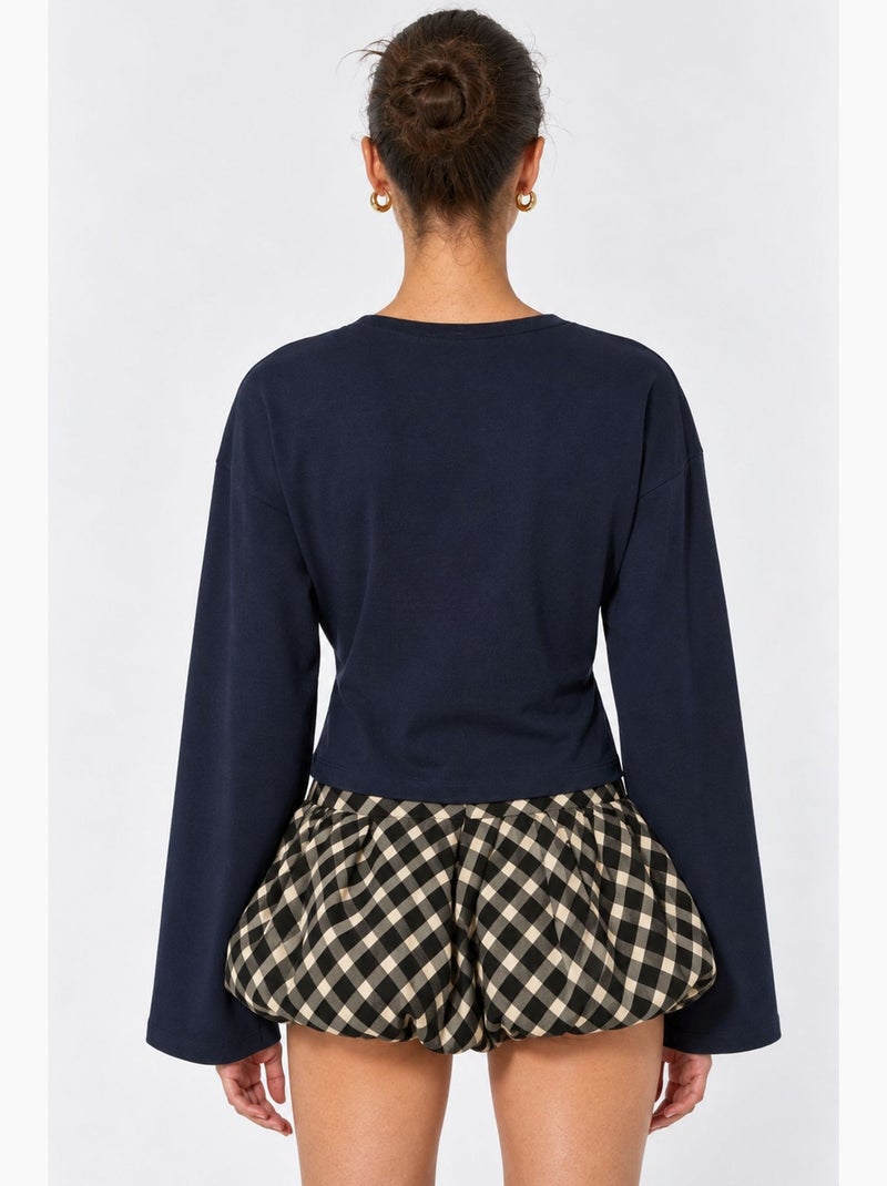 Blusa de algodão e elastano busem Azul-marinho - Kiabi