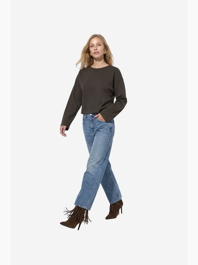 Blusa de algodão e elastano busem Castanho-chocolate - Kiabi