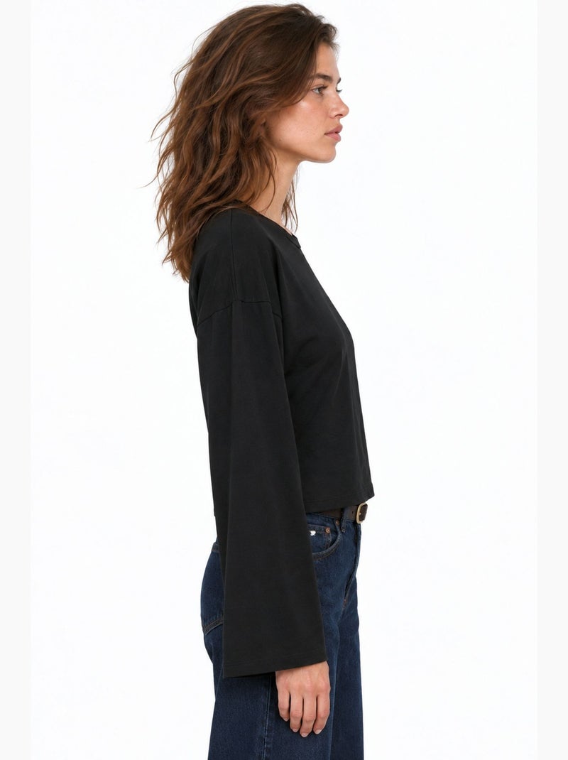 Blusa de algodão e elastano busem Preto - Kiabi