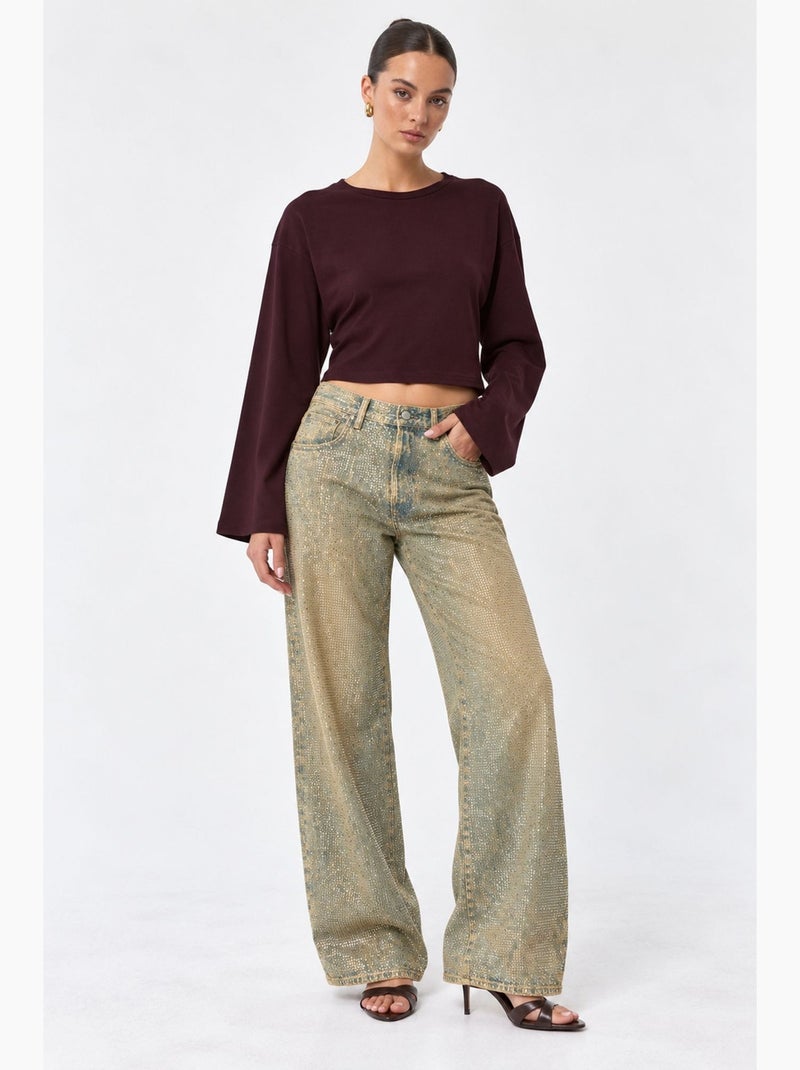 Blusa de algodão e elastano busem Vermelho bordô - Kiabi