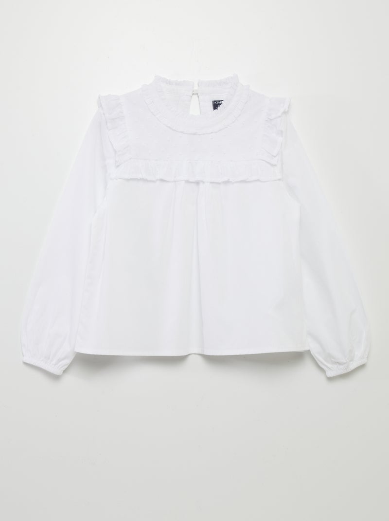 Blusa de algodão e ponto cheio Branco - Kiabi