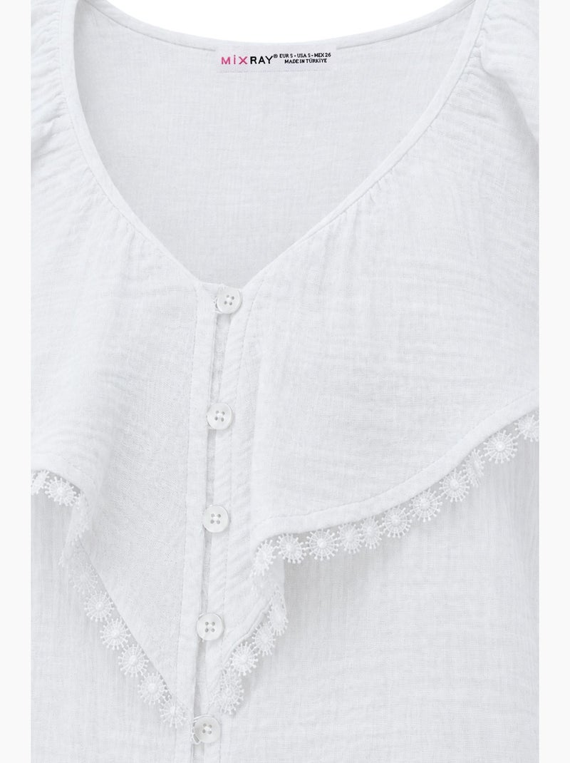 Blusa de algodão sem mangas com decote em v mixray Branco - Kiabi