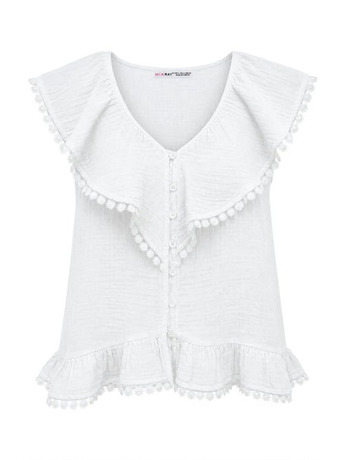 Blusa de algodão sem mangas com decote em v mixray - Kiabi Blusa de algodão sem mangas com decote em v mixray - Kiabi