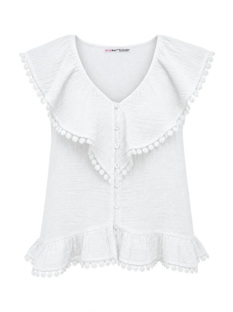 Blusa de algodão sem mangas com decote em v mixray Branco - Kiabi