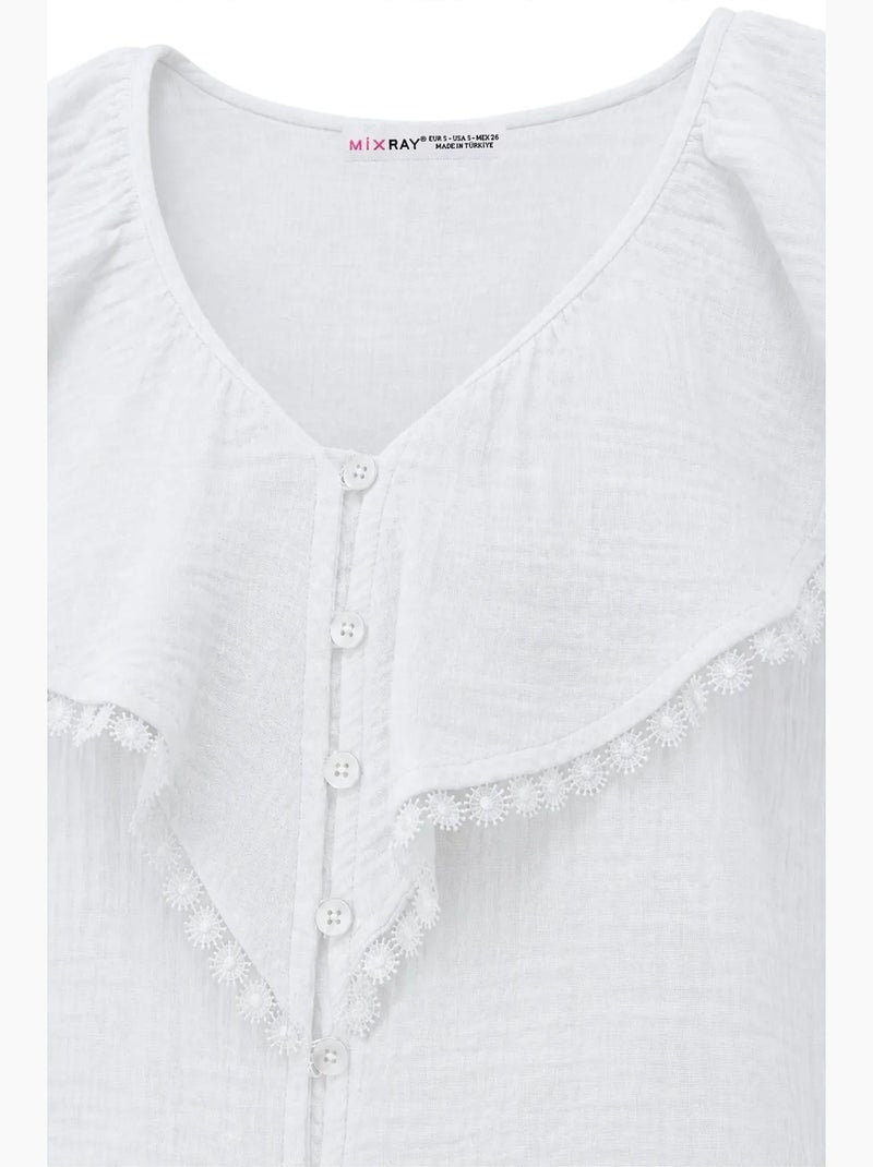 Blusa de algodão sem mangas com decote em v mixray Branco - Kiabi