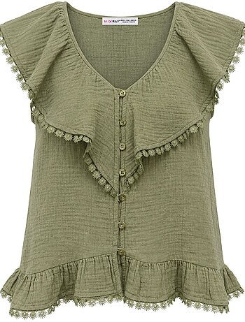 Blusa de algodão sem mangas com decote em v mixray