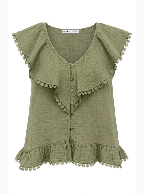 Blusa de algodão sem mangas com decote em v mixray - Kiabi Blusa de algodão sem mangas com decote em v mixray - Kiabi