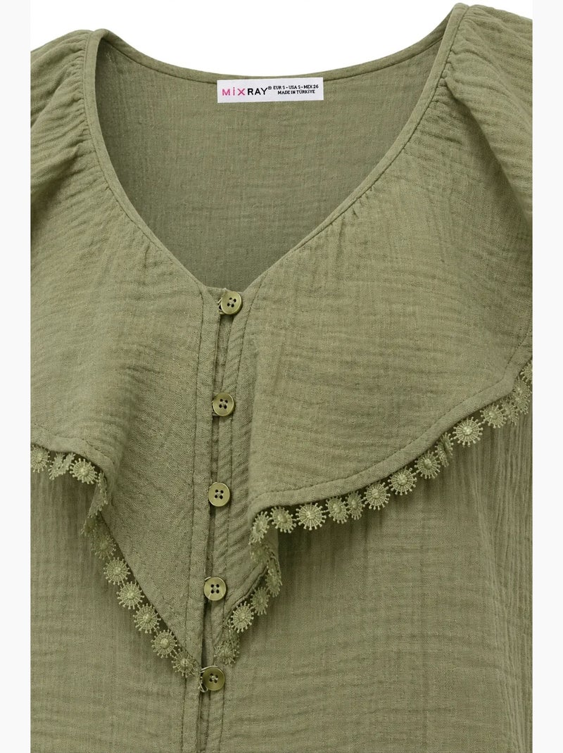Blusa de algodão sem mangas com decote em v mixray Cáqui - Kiabi
