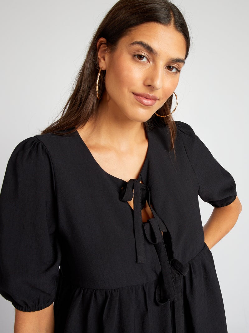 Blusa de balão curta com laços Preto - Kiabi