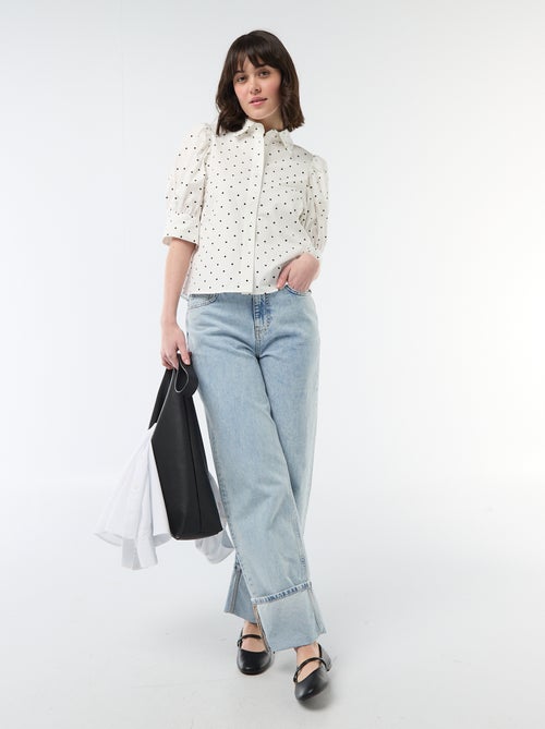 Blusa de bolinhas com mangas 3/4 bufantes - Kiabi