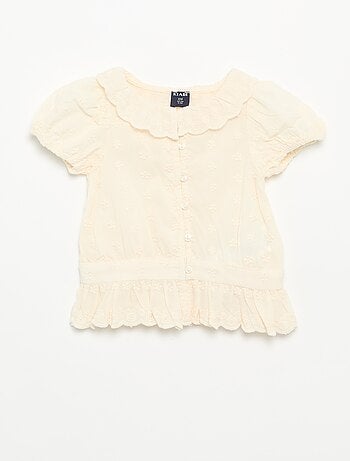 Blusa de broderie anglaise de manga curta