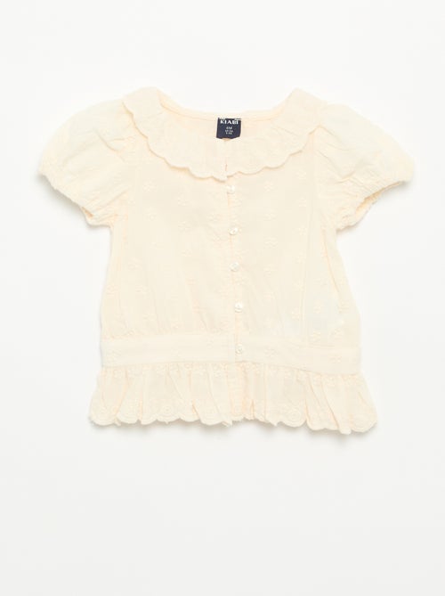 Blusa de broderie anglaise de manga curta - Kiabi