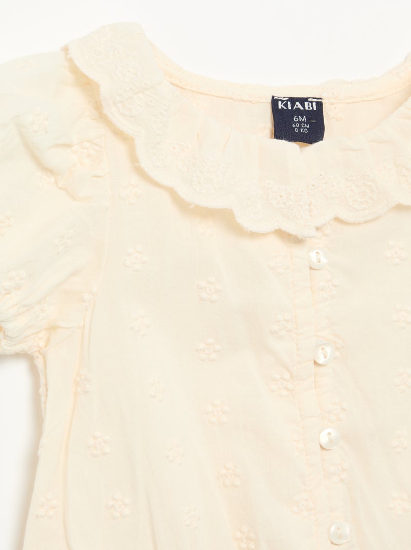 Blusa de broderie anglaise de manga curta Branco - Kiabi