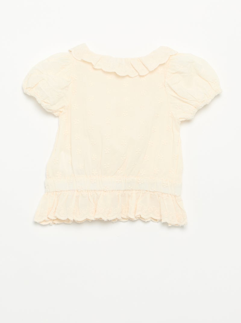 Blusa de broderie anglaise de manga curta Branco - Kiabi