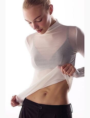 Blusa de caxemira com gola alta e manga comprida penti