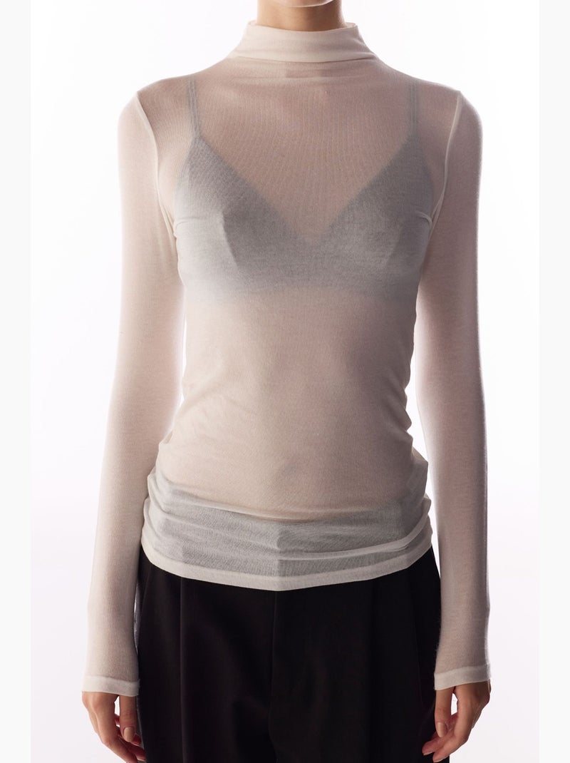 Blusa de caxemira com gola alta e manga comprida penti Branco - Kiabi