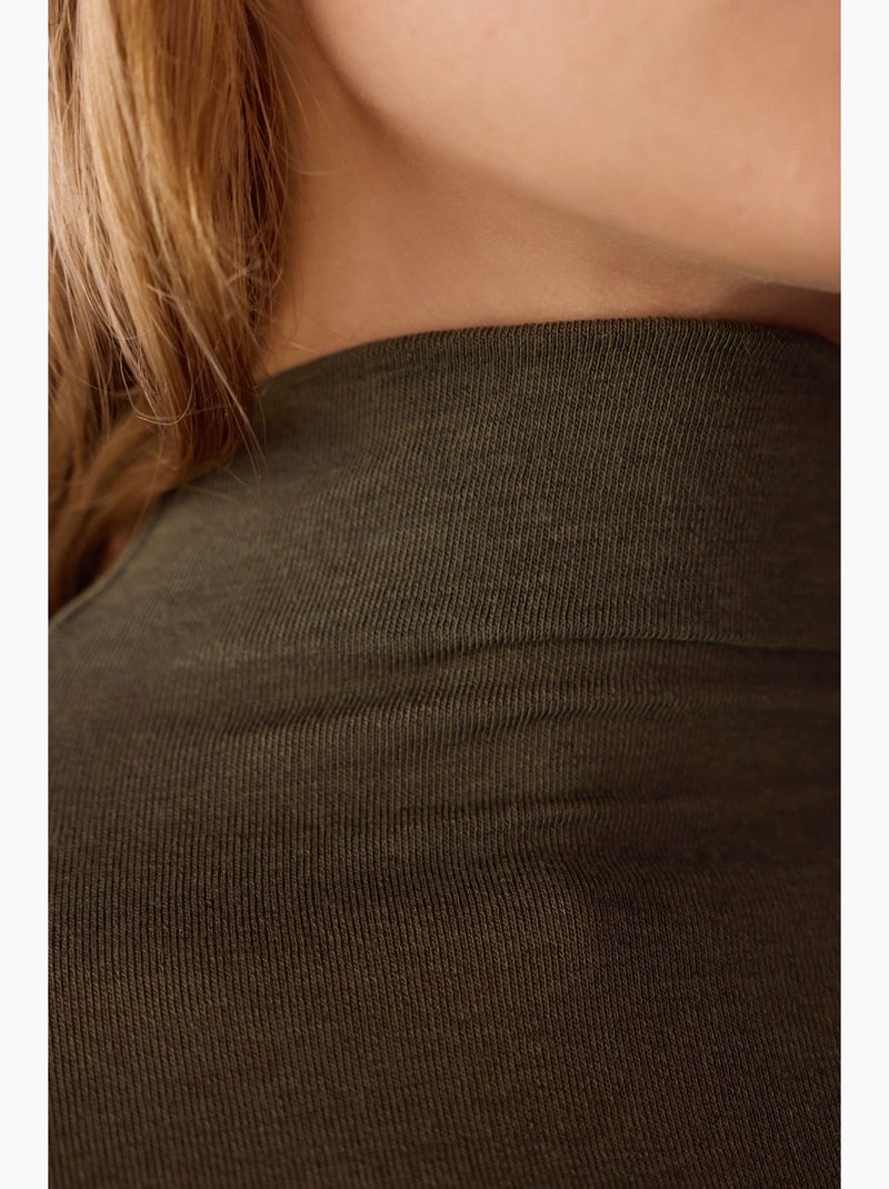 Blusa de caxemira com gola alta e manga comprida penti Verde cáqui - Kiabi