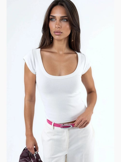Blusa de corte justo canelada com decote em u busem - Kiabi
