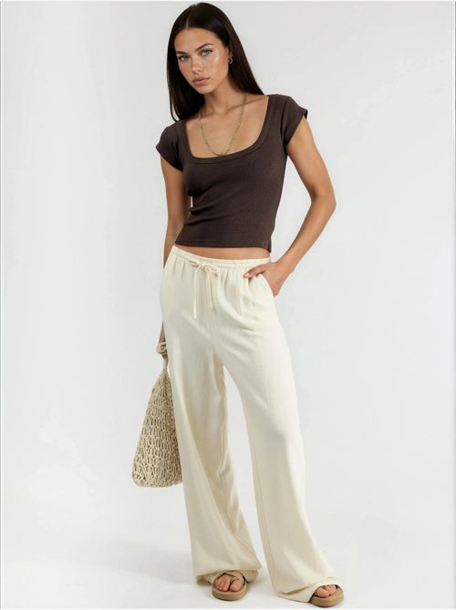 Blusa de corte justo canelada com decote em u busem - Kiabi