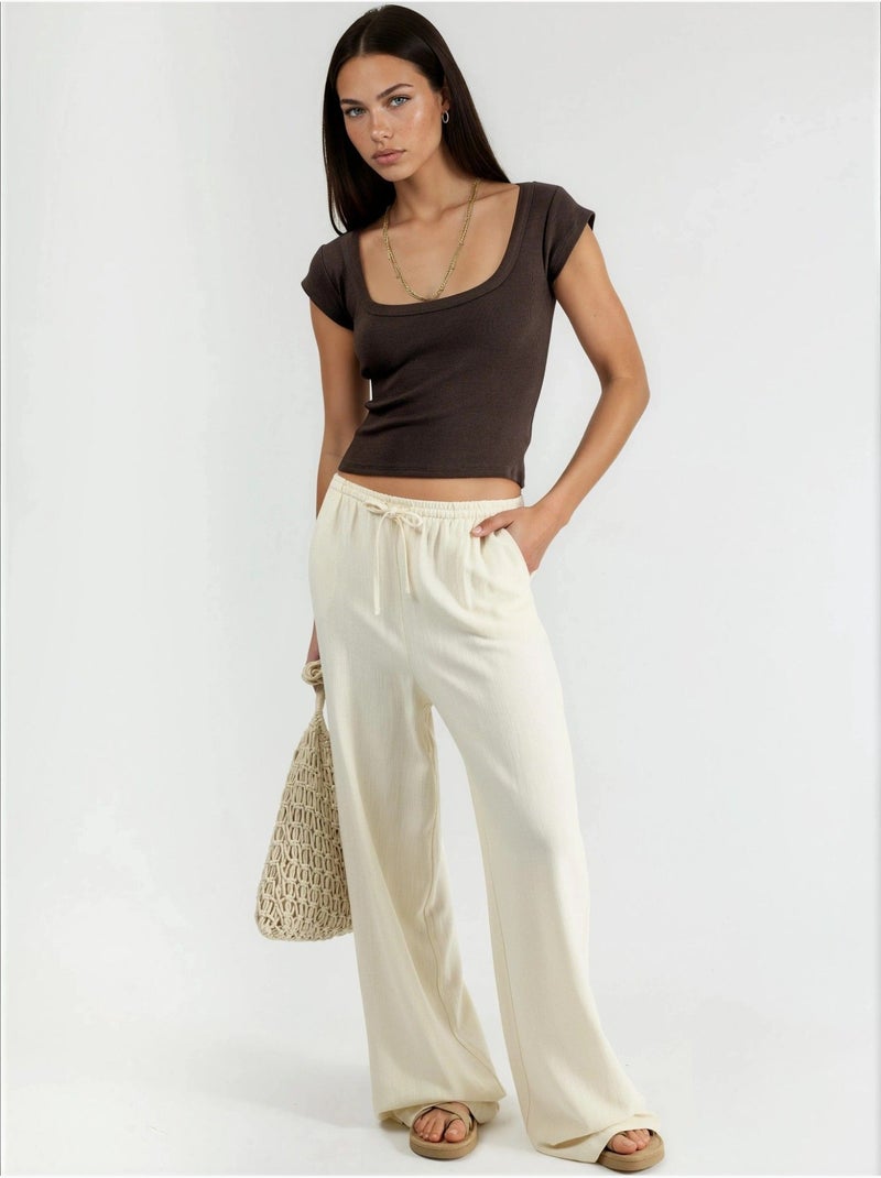 Blusa de corte justo canelada com decote em u busem Castanho-chocolate - Kiabi