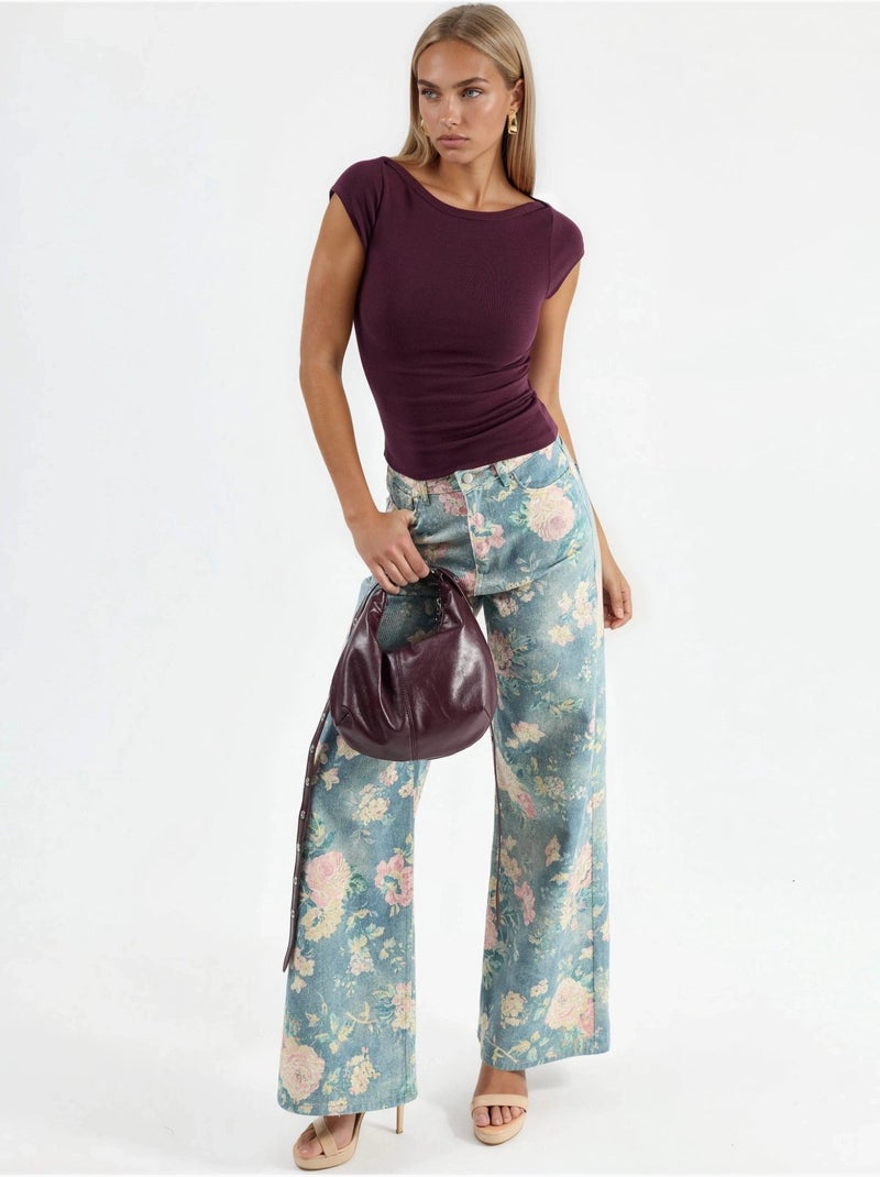Blusa de corte justo com decote barco busem Malva - Kiabi