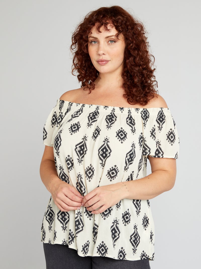 Blusa de fantasia com cavas em bardot BEGE - Kiabi
