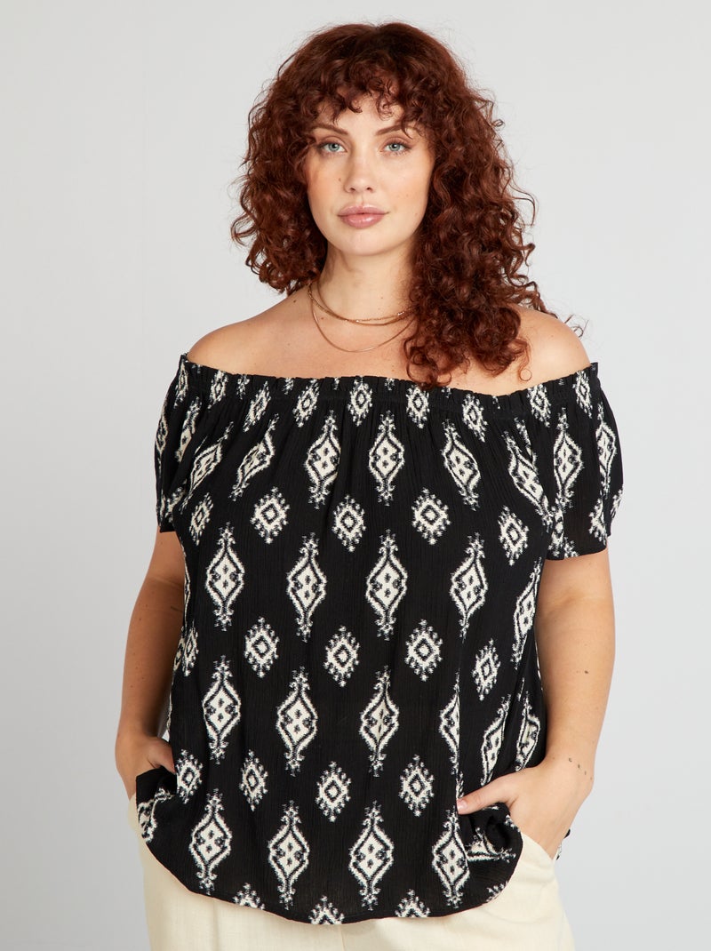 Blusa de fantasia com cavas em bardot PRETO - Kiabi
