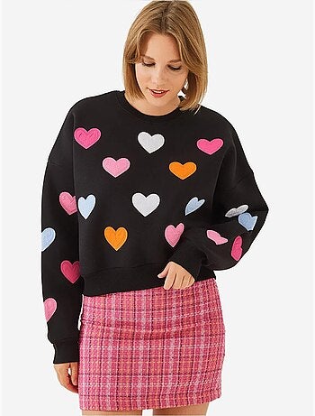 Blusa de fato de treino com bordado de coração e fio triplo escovado lucci