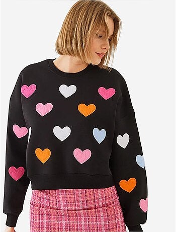 Blusa de fato de treino com bordado de coração e fio triplo escovado lucci