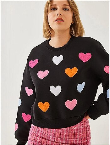 Blusa de fato de treino com bordado de coração e fio triplo escovado lucci