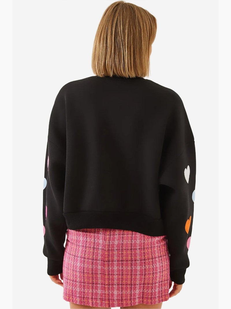 Blusa de fato de treino com bordado de coração e fio triplo escovado lucci Preto - Kiabi