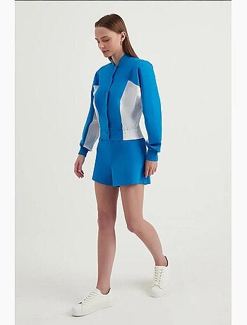 Blusa de fato de treino com botões e gola alta em blocos de cor hiccup